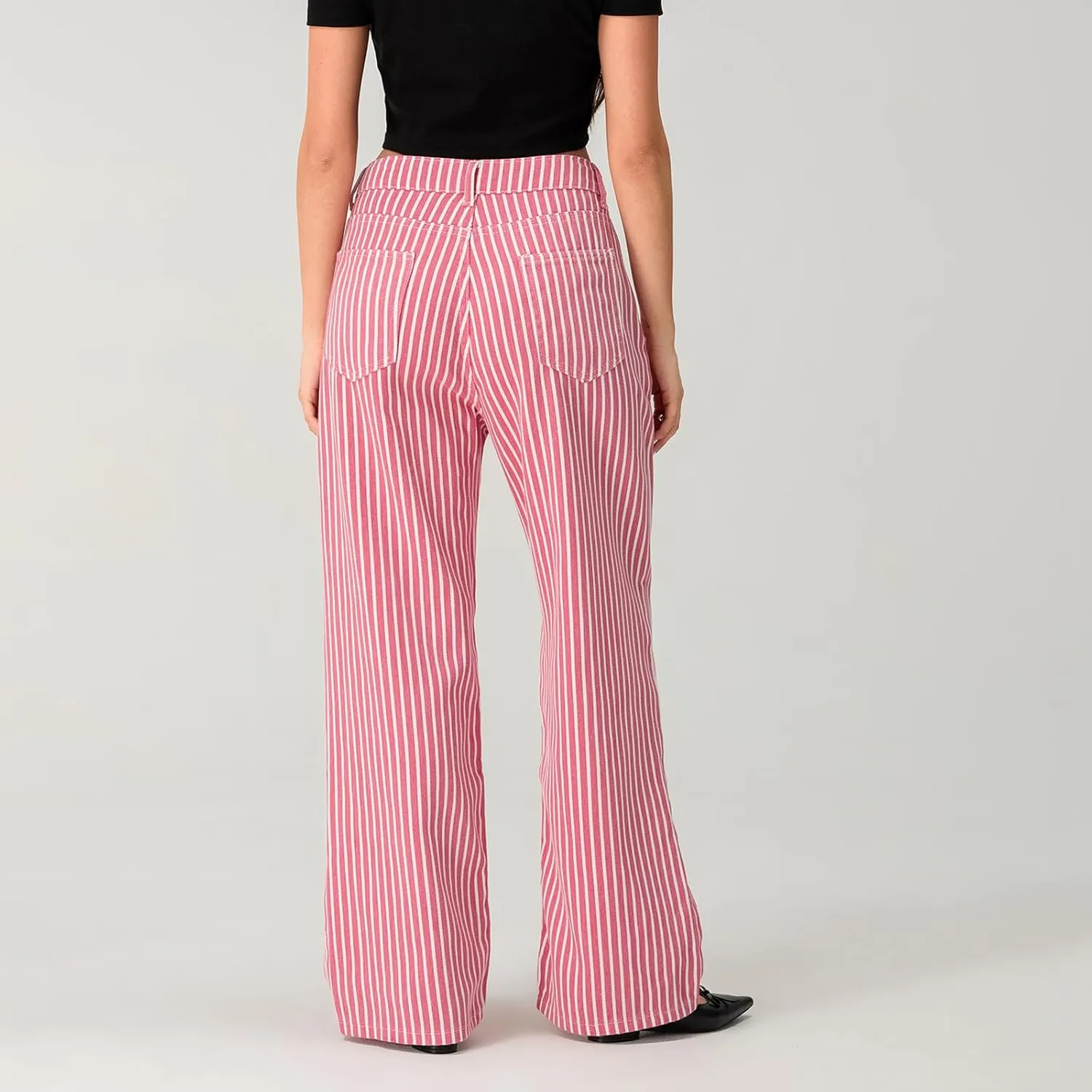 Women Y2k Striped High Rise Jeans Vintage Straight Wide Leg Baggy Boyfriend Bootcut Jeans Denim Pants with Pockets
