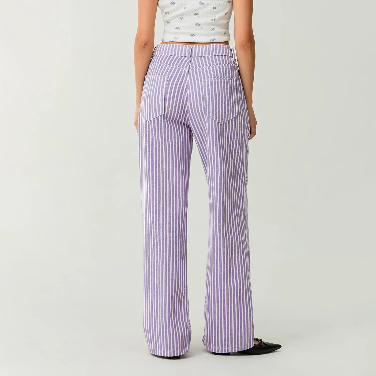 Women Y2k Striped High Rise Jeans Vintage Straight Wide Leg Baggy Boyfriend Bootcut Jeans Denim Pants with Pockets