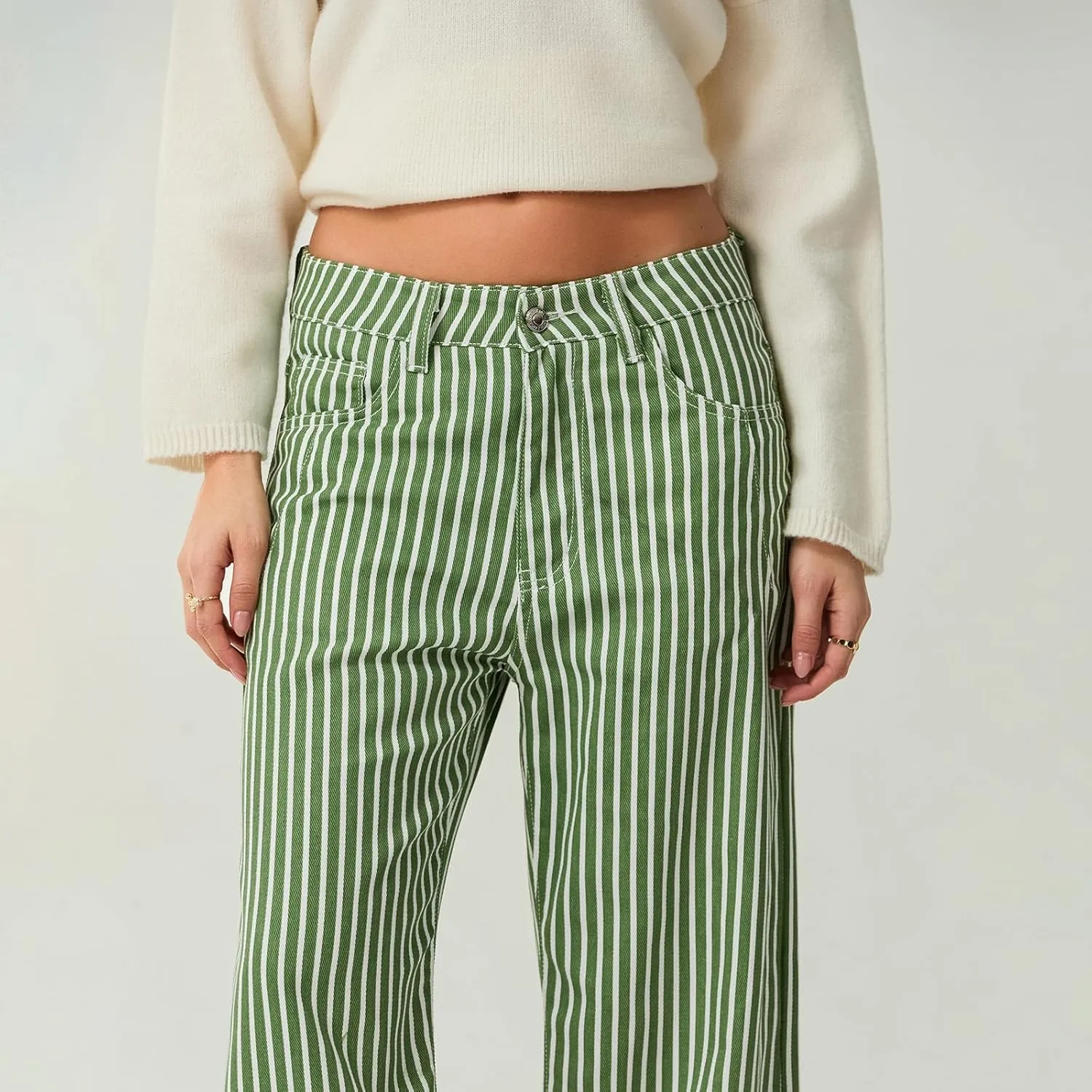 Women Y2k Striped High Rise Jeans Vintage Straight Wide Leg Baggy Boyfriend Bootcut Jeans Denim Pants with Pockets