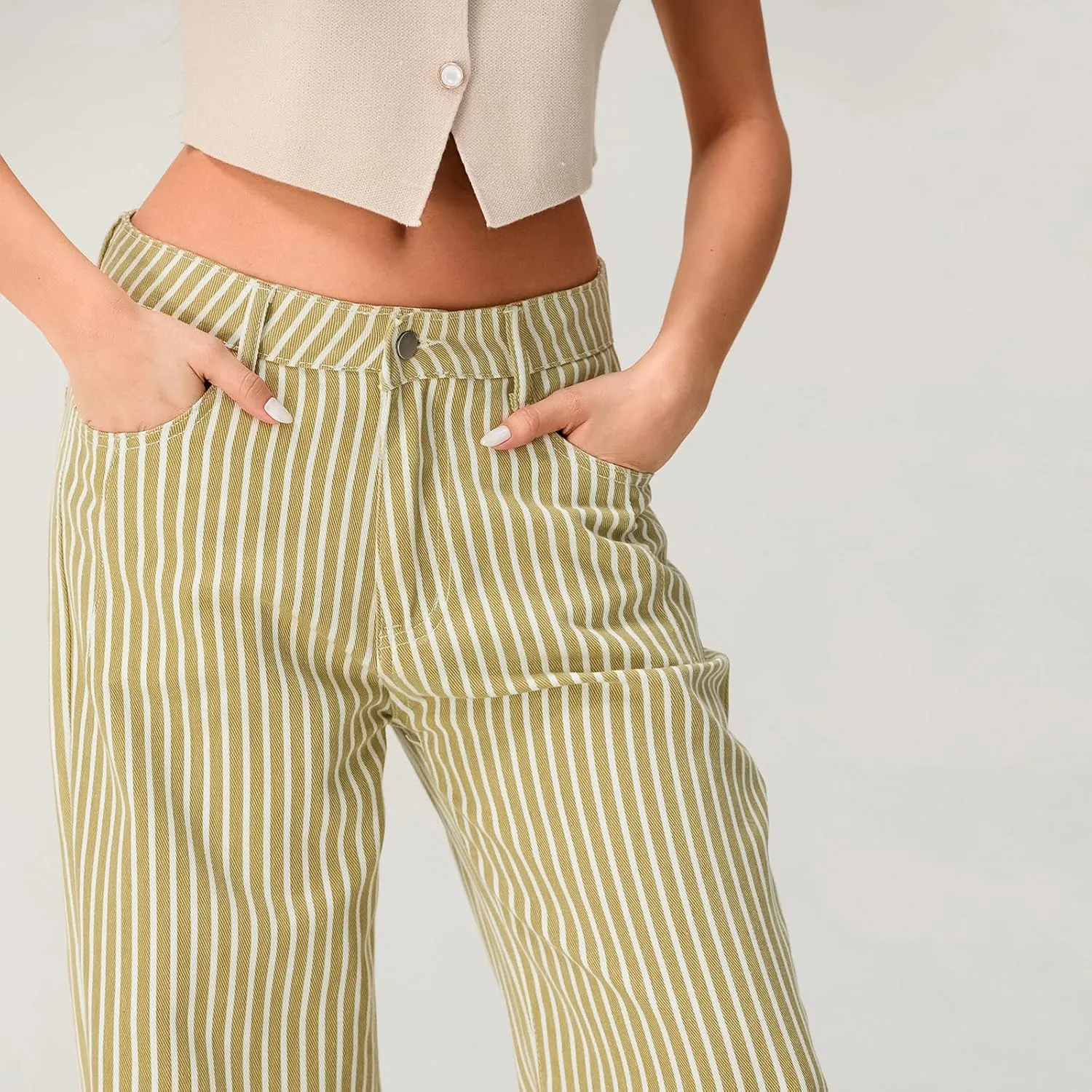 Women Y2k Striped High Rise Jeans Vintage Straight Wide Leg Baggy Boyfriend Bootcut Jeans Denim Pants with Pockets