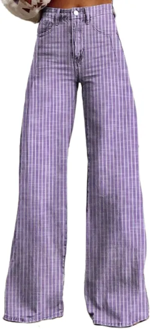 Women Y2k Striped High Rise Jeans Vintage Straight Wide Leg Baggy Boyfriend Bootcut Jeans Denim Pants with Pockets