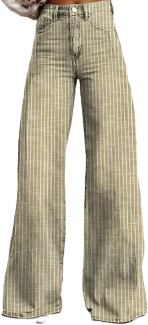 Women Y2k Striped High Rise Jeans Vintage Straight Wide Leg Baggy Boyfriend Bootcut Jeans Denim Pants with Pockets