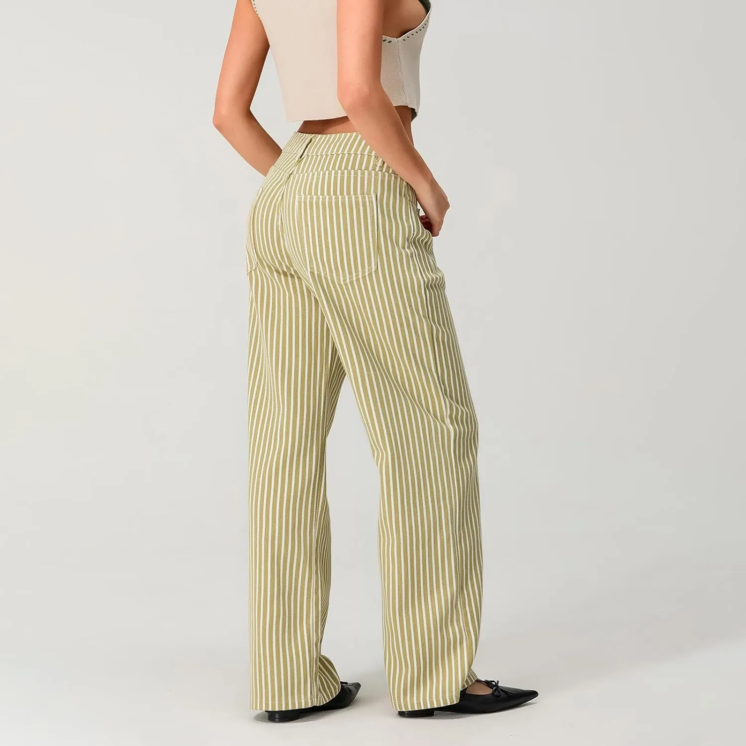 Women Y2k Striped High Rise Jeans Vintage Straight Wide Leg Baggy Boyfriend Bootcut Jeans Denim Pants with Pockets