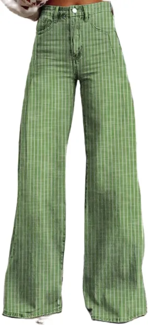 Women Y2k Striped High Rise Jeans Vintage Straight Wide Leg Baggy Boyfriend Bootcut Jeans Denim Pants with Pockets