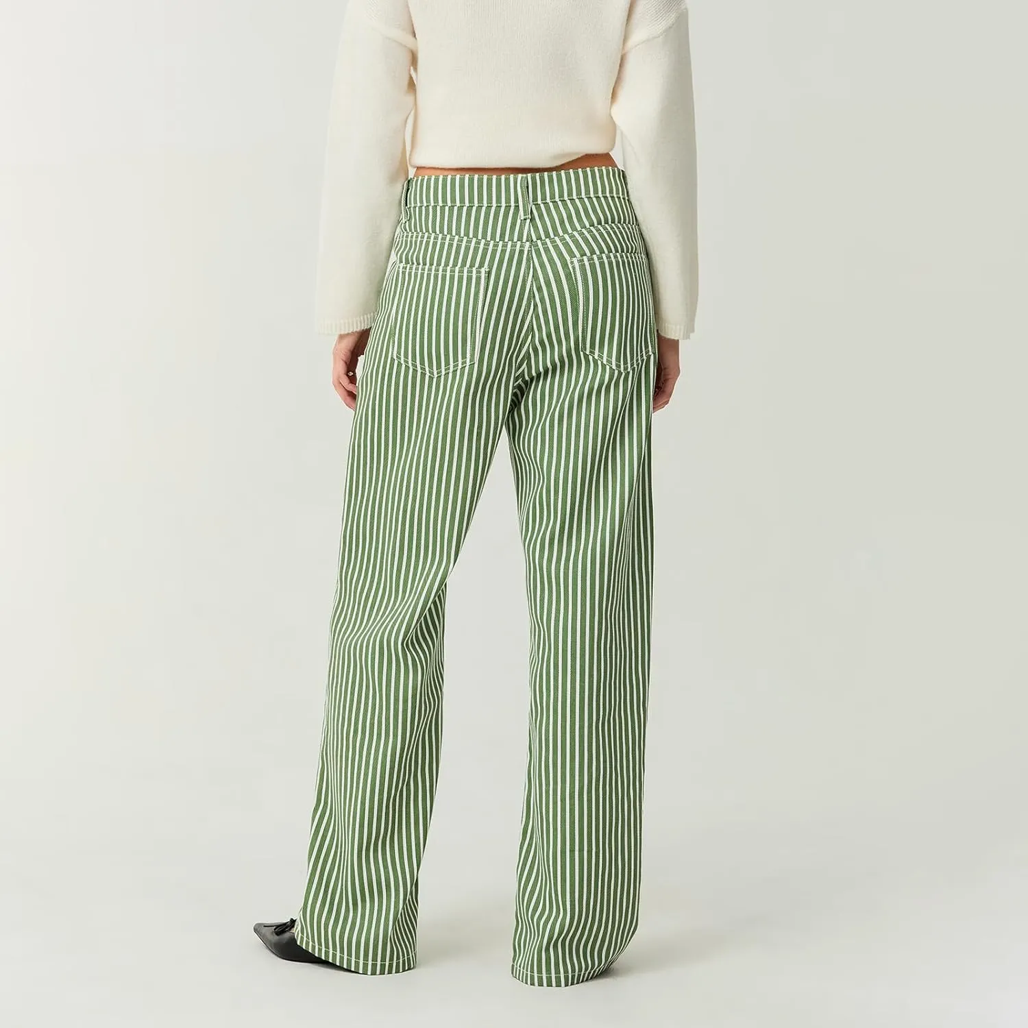 Women Y2k Striped High Rise Jeans Vintage Straight Wide Leg Baggy Boyfriend Bootcut Jeans Denim Pants with Pockets