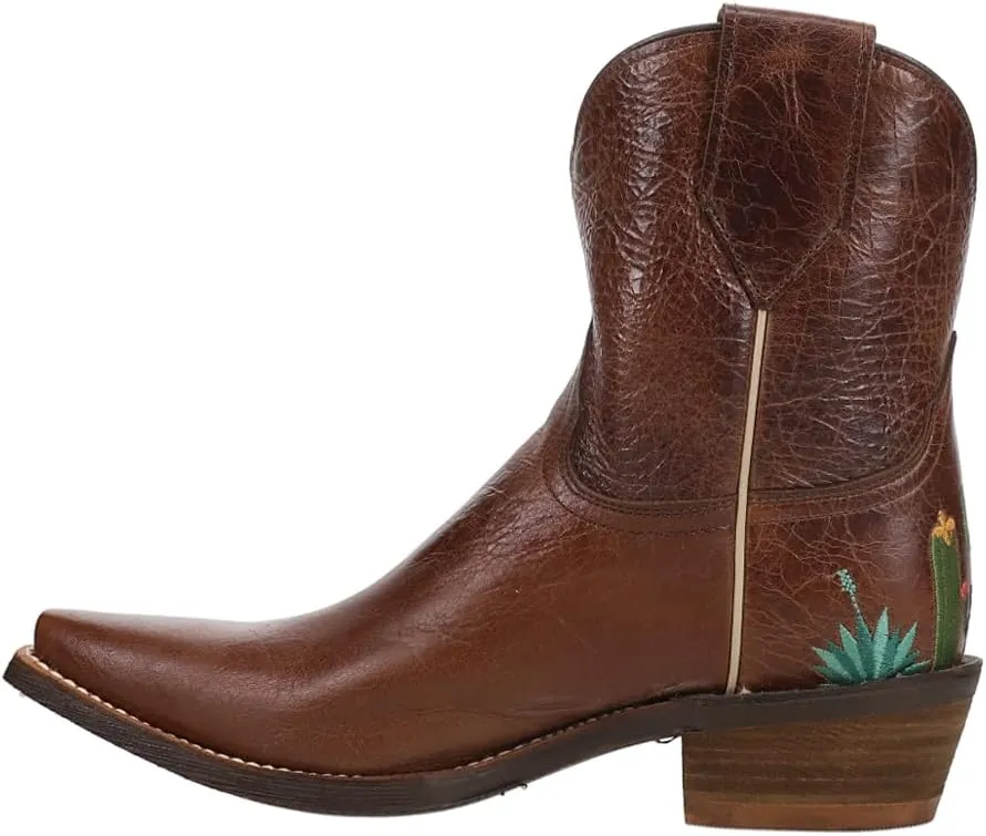 Womens Agave Embroidery Snip Toe Casual Boots Ankle Low Heel 1-2" - Brown