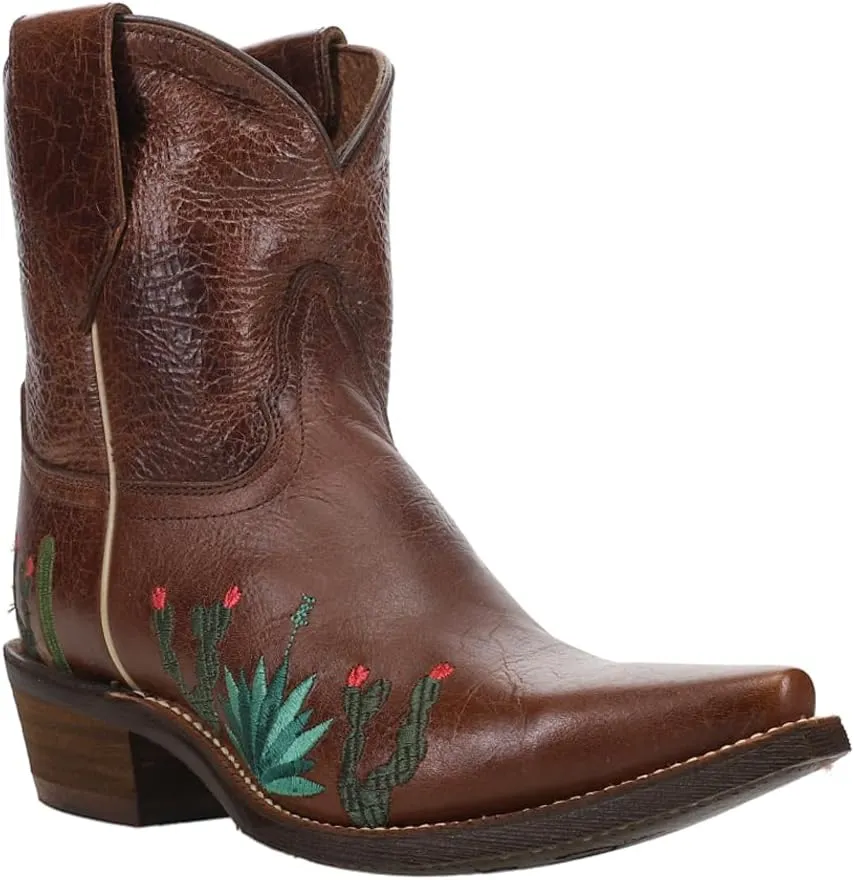 Womens Agave Embroidery Snip Toe Casual Boots Ankle Low Heel 1-2" - Brown