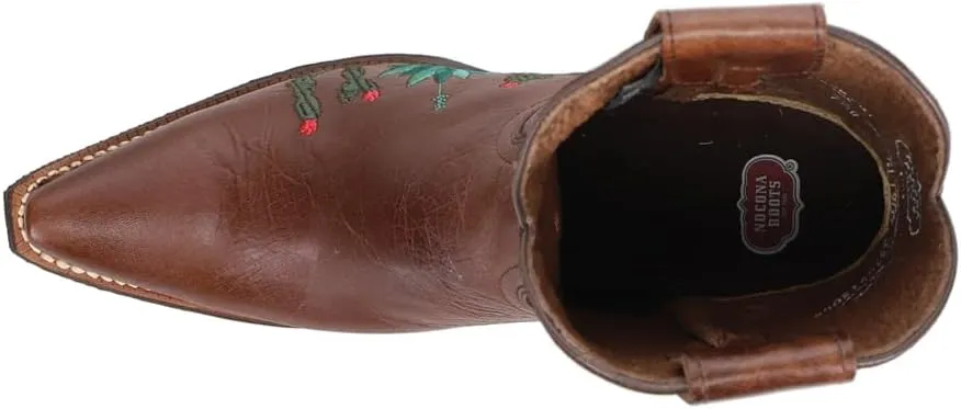 Womens Agave Embroidery Snip Toe Casual Boots Ankle Low Heel 1-2" - Brown