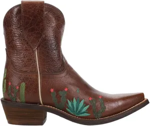 Womens Agave Embroidery Snip Toe Casual Boots Ankle Low Heel 1-2" - Brown