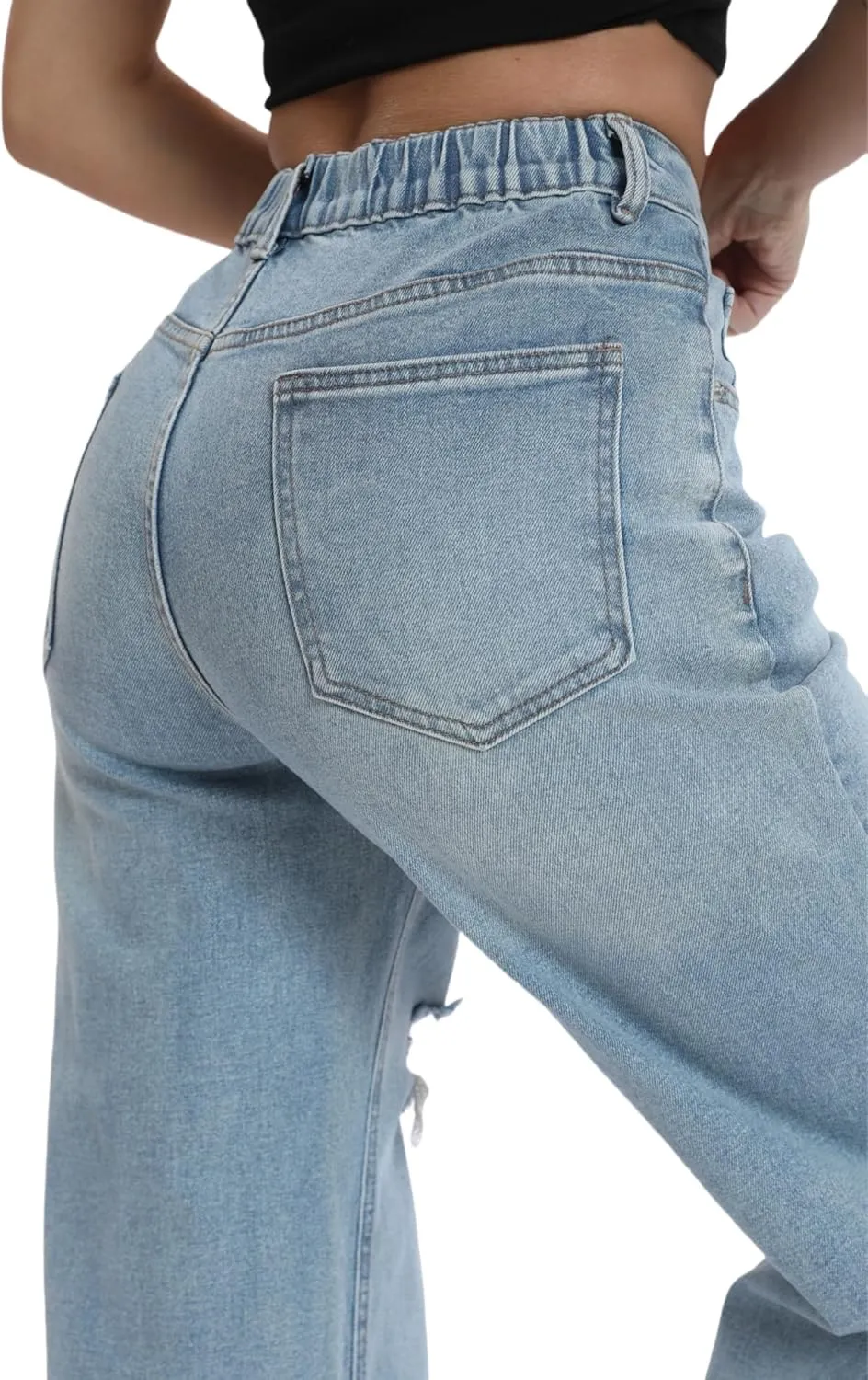 Women’s Baggy Wide Leg Distressed High Waisted Boyfriend Jeans Loose Denim Pant