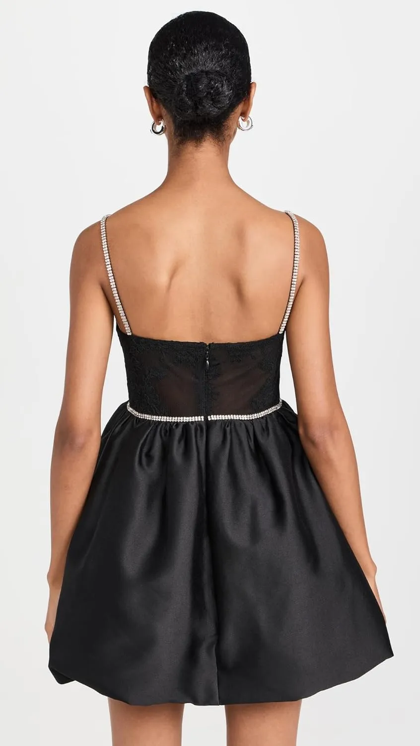 Women's Black Taffetta Diamante Mini Dress
