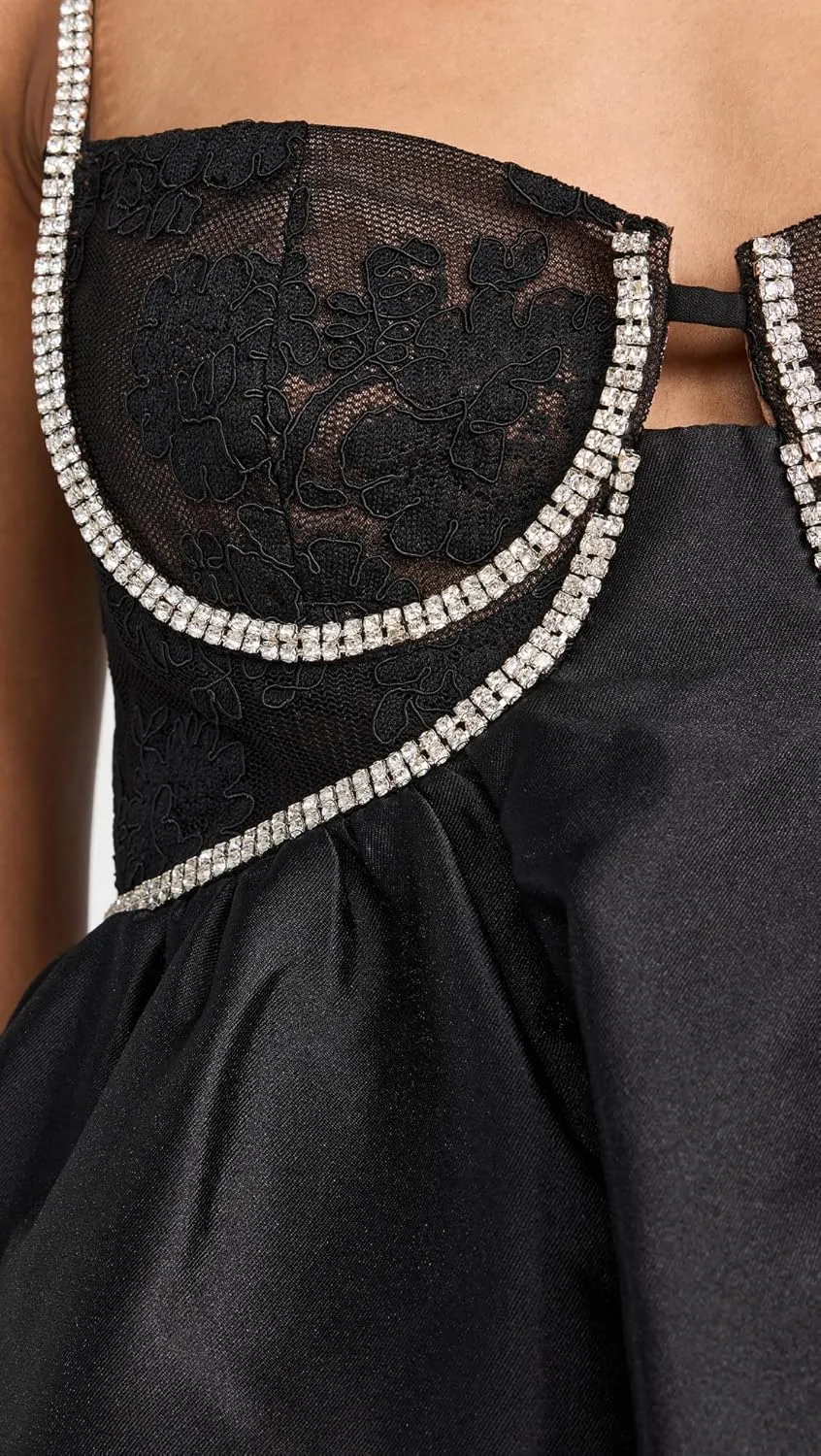 Women's Black Taffetta Diamante Mini Dress