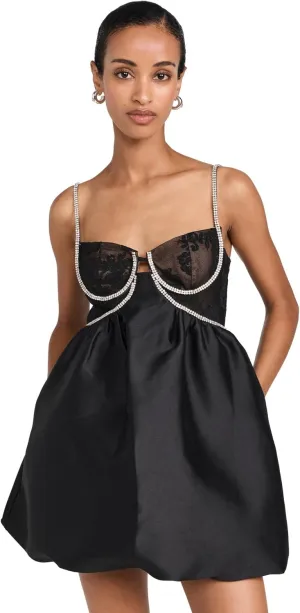 Women's Black Taffetta Diamante Mini Dress