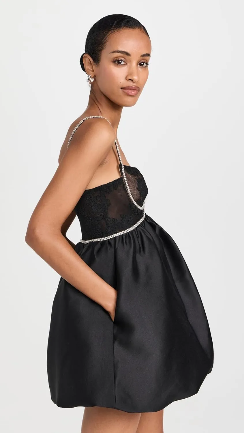 Women's Black Taffetta Diamante Mini Dress