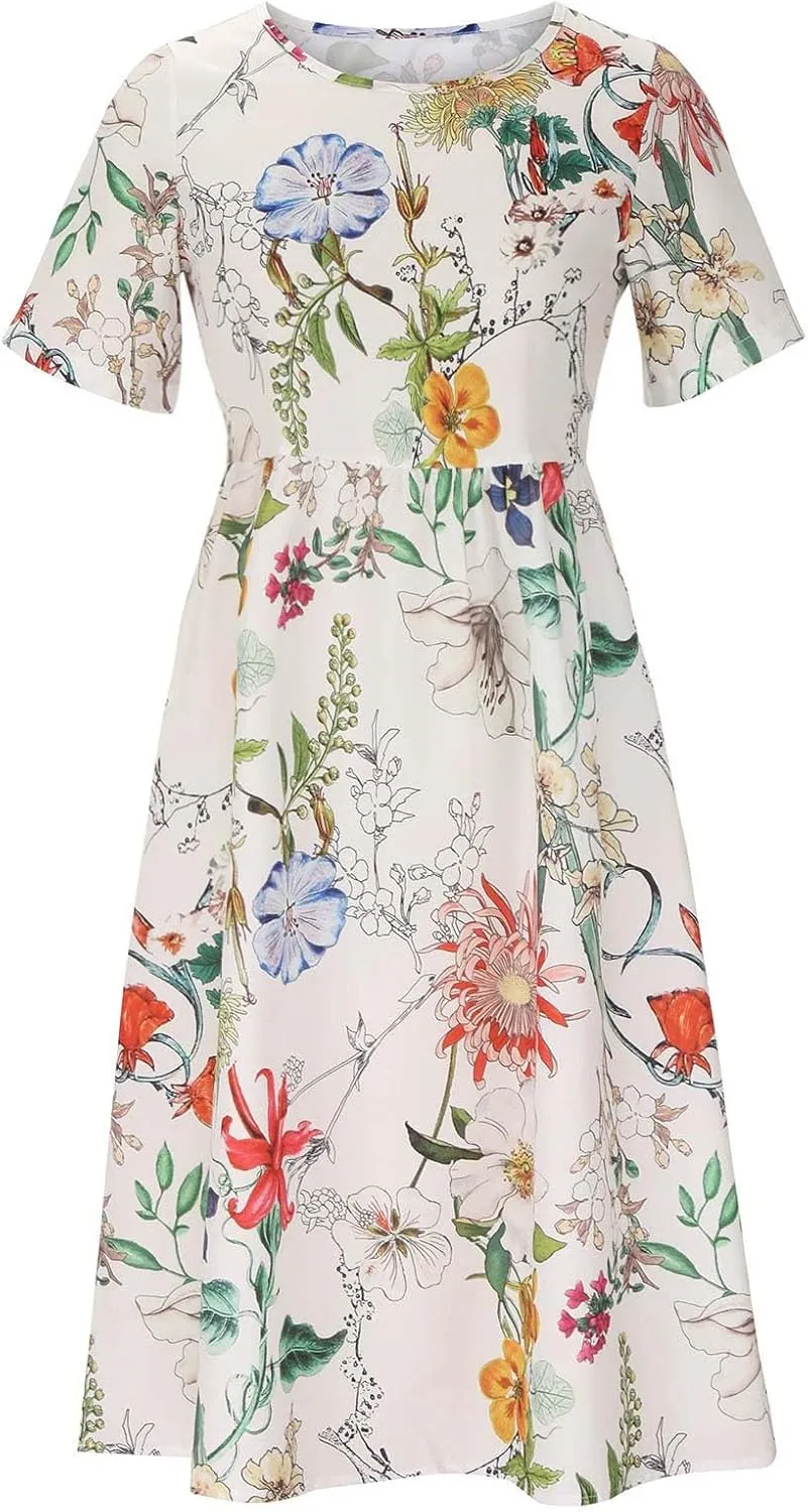 Womens Boho Summer Long Dresses Casual Floral Pleated Flowy midi Dresses Trendy Beach Vacation 2024 Clothes
