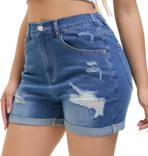 Women's Casual Denim Ripped Jean Short Summer Bermuda Butt Lifting Brazilian Raw Hem Distressed Cut Off Shorts