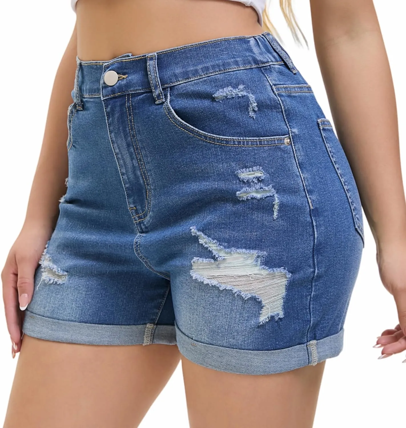 Women's Casual Denim Ripped Jean Short Summer Bermuda Butt Lifting Brazilian Raw Hem Distressed Cut Off Shorts