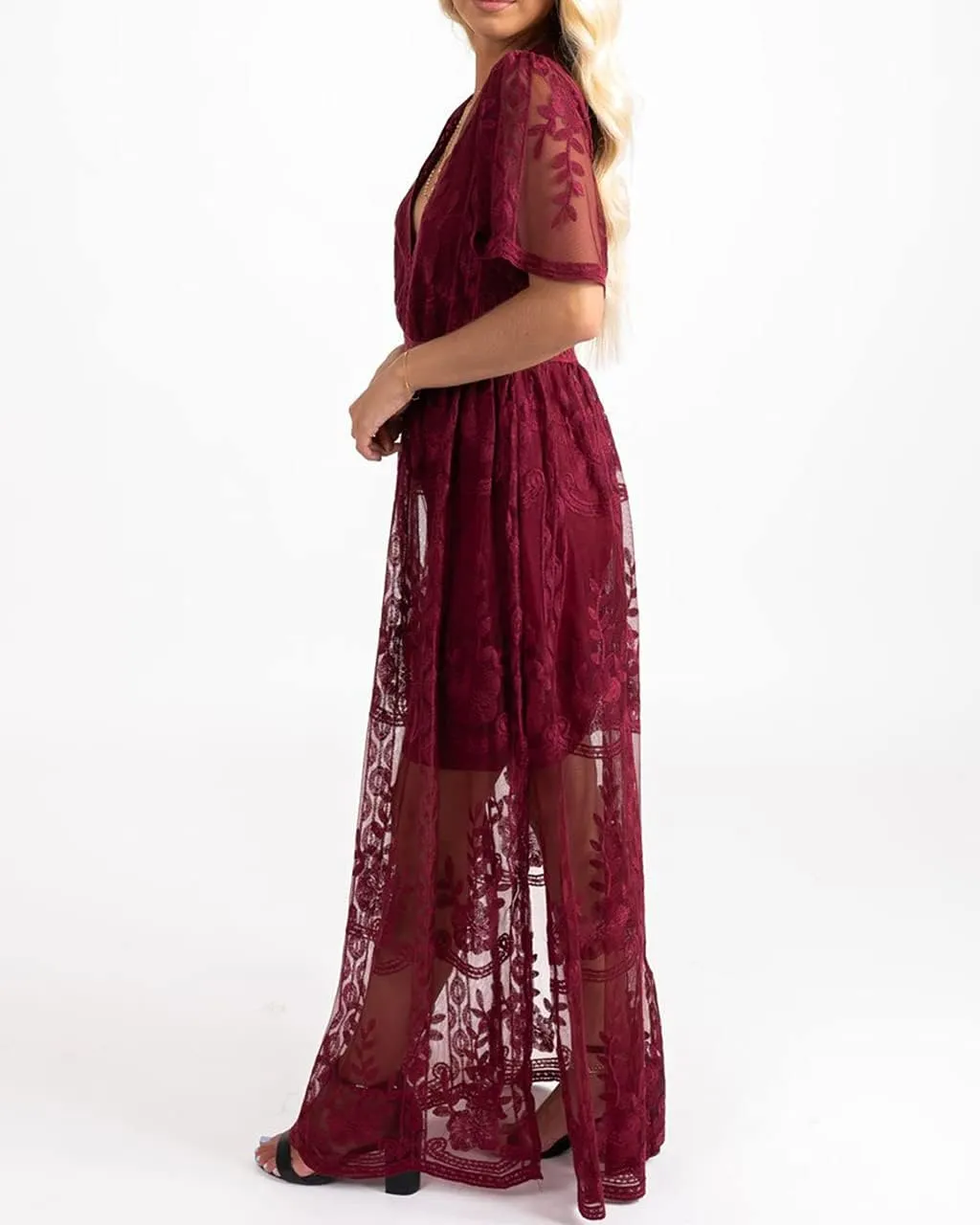 Women's Casual Off Shoulder Lace Maxi Dress Boho White Bridesmaid Wedding Evening Party Dresses