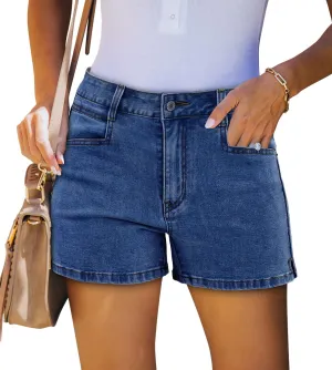 Womens Casual Stretch Denim Jean Shorts with Button Pockets for Summer