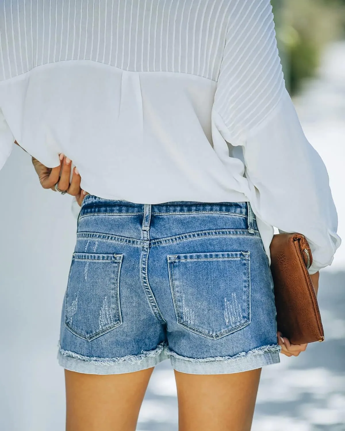 Womens Casual Stretch Denim Jean Shorts with Button Pockets for Summer
