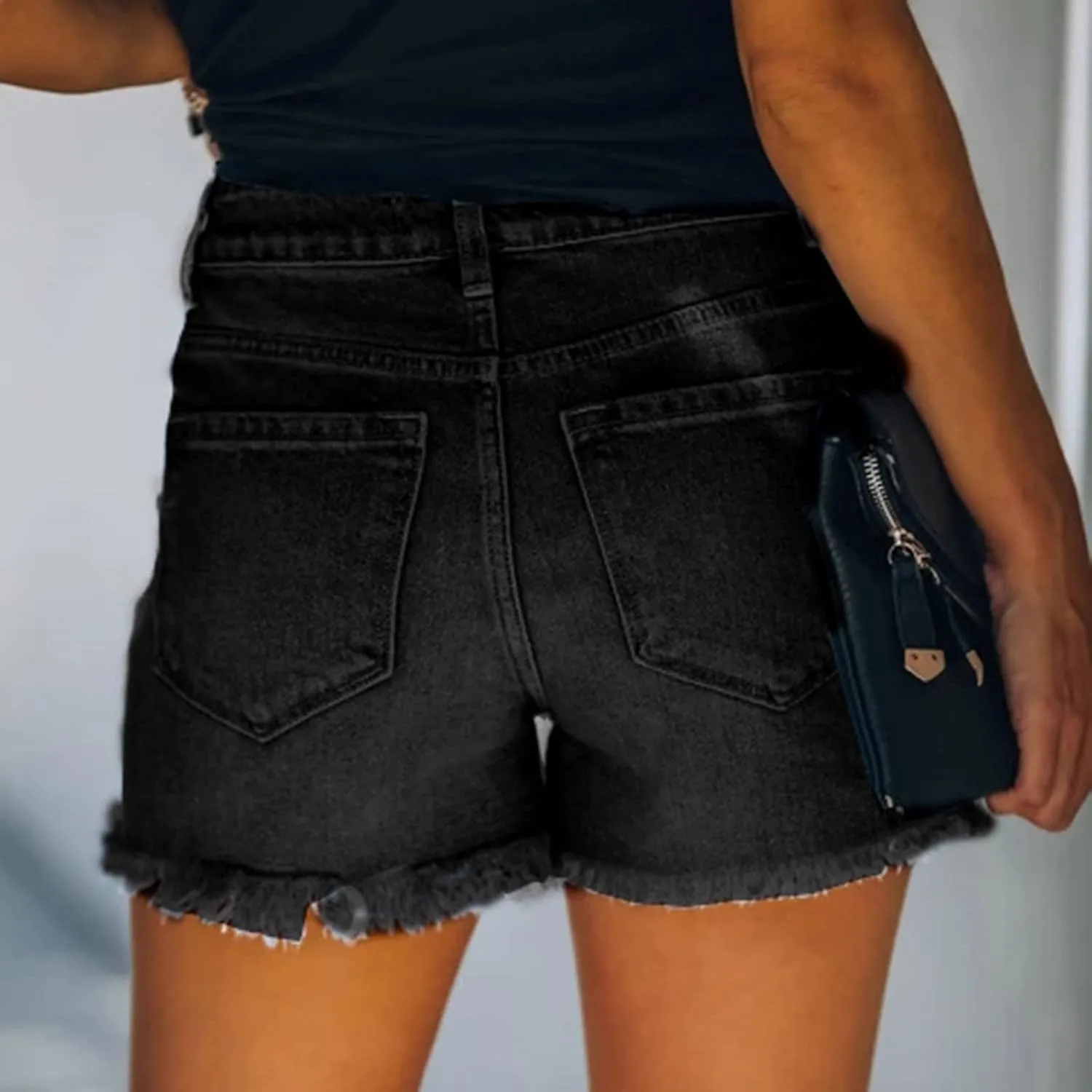 Womens Denim Shorts Mid Rise Ripped Jean Shorts Summer Stretchy Jean Shorts Distressed Rolled Hem Jeans Shorts