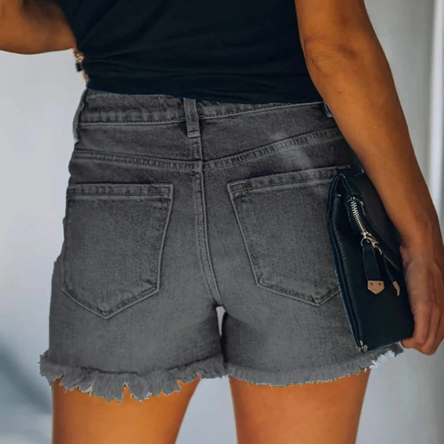 Womens Denim Shorts Mid Rise Ripped Jean Shorts Summer Stretchy Jean Shorts Distressed Rolled Hem Jeans Shorts
