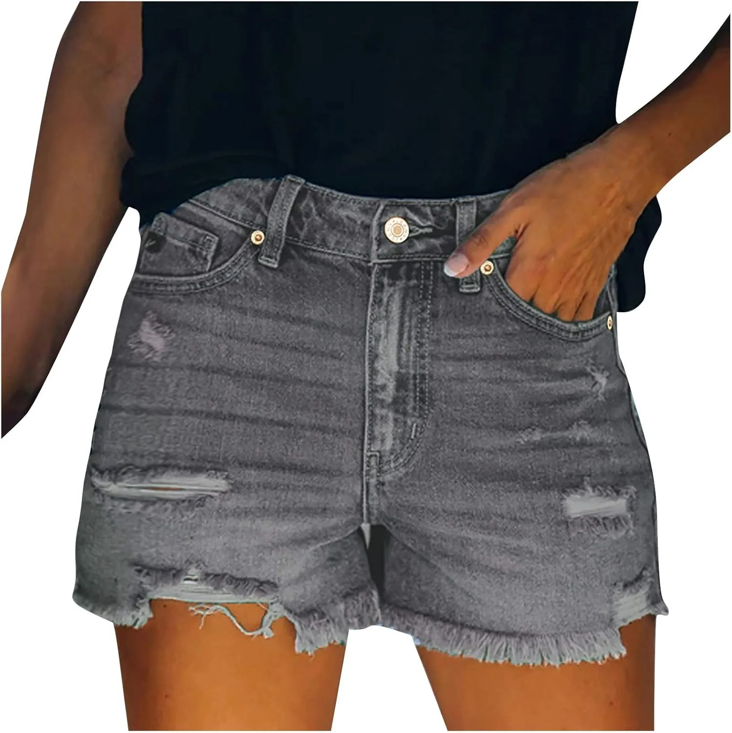 Womens Denim Shorts Mid Rise Ripped Jean Shorts Summer Stretchy Jean Shorts Distressed Rolled Hem Jeans Shorts