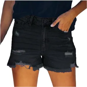 Womens Denim Shorts Mid Rise Ripped Jean Shorts Summer Stretchy Jean Shorts Distressed Rolled Hem Jeans Shorts