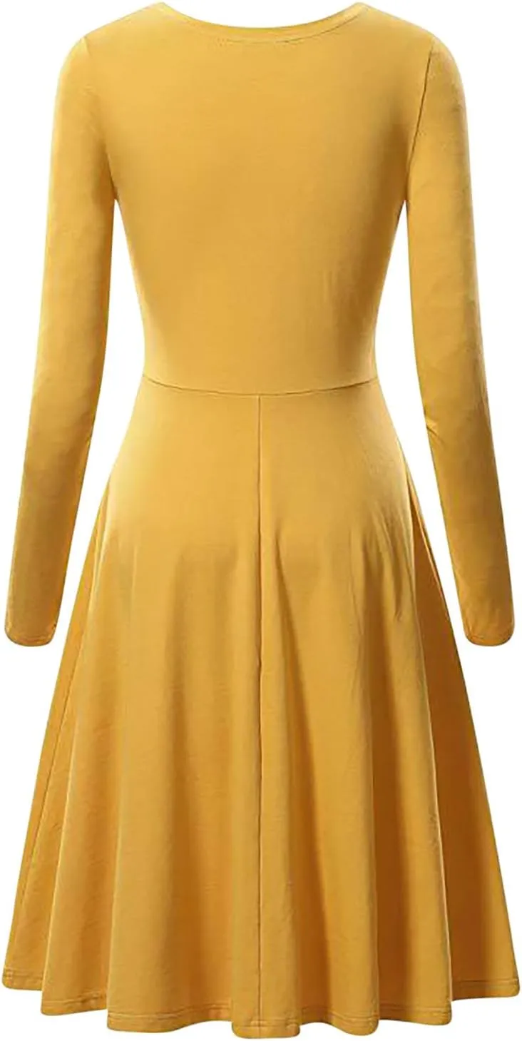 Women's Dresses Fall Casual 2024 Long Sleeve Pleated Elegant a Line Dress Plus Size Flowy Lightweight Long Maxi Dress