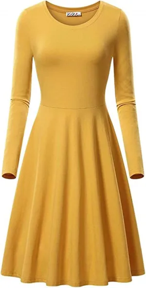 Women's Dresses Fall Casual 2024 Long Sleeve Pleated Elegant a Line Dress Plus Size Flowy Lightweight Long Maxi Dress
