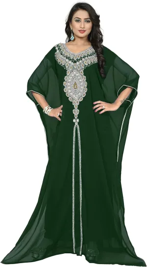 Women's Dubai Style Kaftan Farasha Dress N27 - DarkGreen
