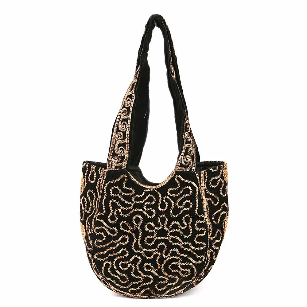 Women's Embroidered Shoulder Handbag - Copper