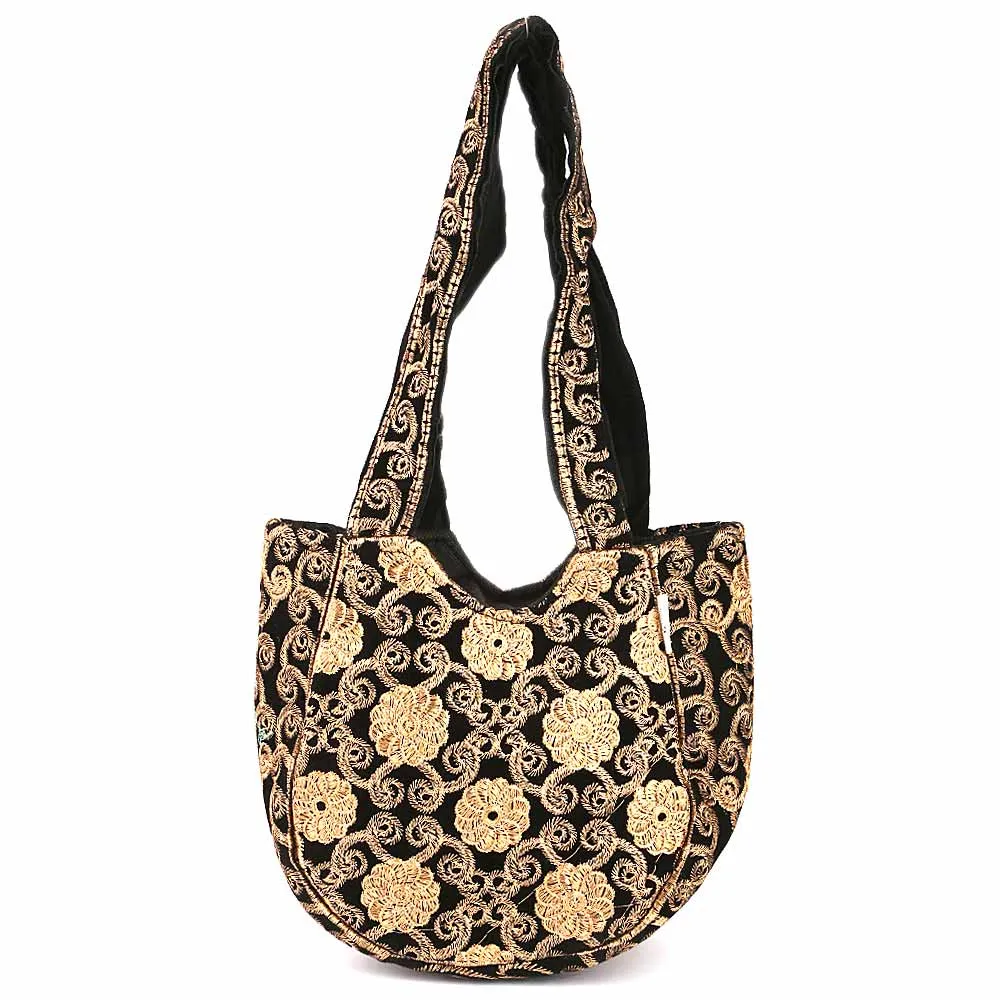 Women's Embroidered Shoulder Handbag - Copper