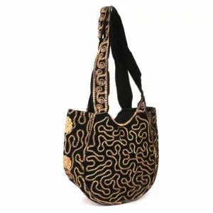 Women's Embroidered Shoulder Handbag - Copper