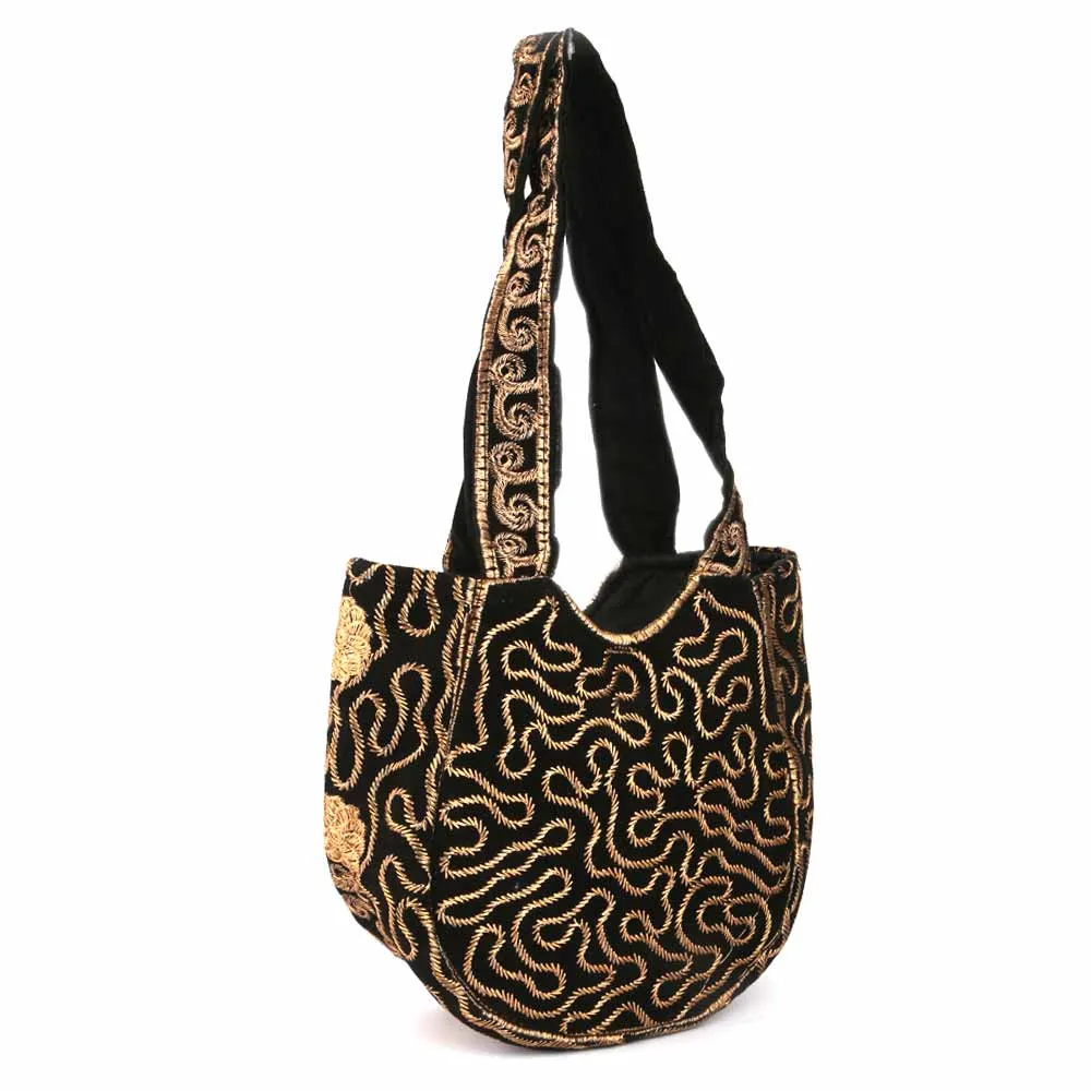 Women's Embroidered Shoulder Handbag - Copper