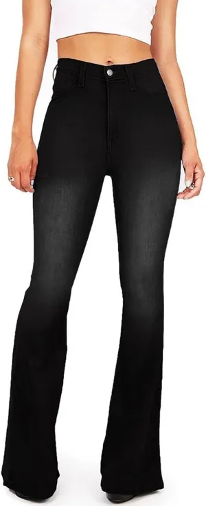 Women's Fashion High Waisted Wide Leg Bootcut Slim Denim Flare Bellbottom Jeans