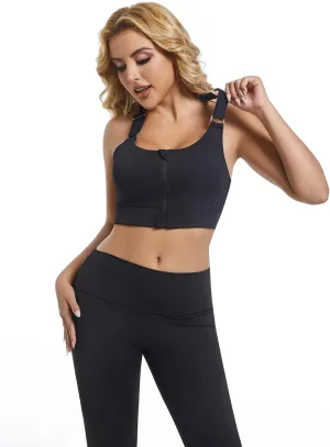 Women's Front Zip Up High Impact with Adjustable Spaghetti Strap Workout Sports Yoga Bras