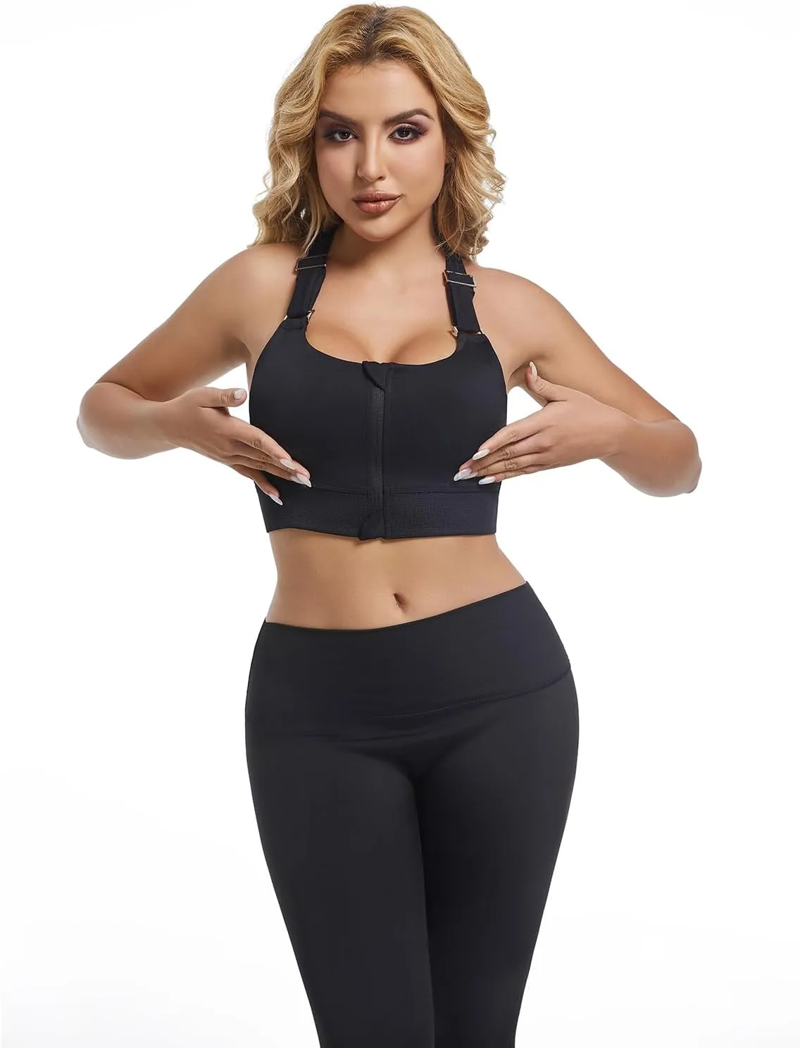Women's Front Zip Up High Impact with Adjustable Spaghetti Strap Workout Sports Yoga Bras