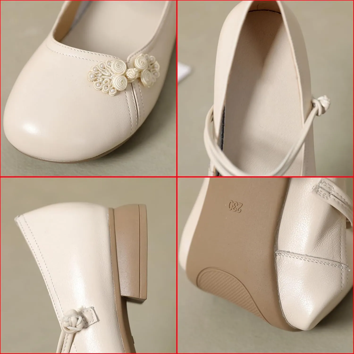 Women's Genuine Leather Low Chunky Block Heels Mary Jane Shoes Fashion Carving Closed Round Toe Shallow Mouth Slip On Dress Pumps Casual Luxury Wedding Ethnic Shoes