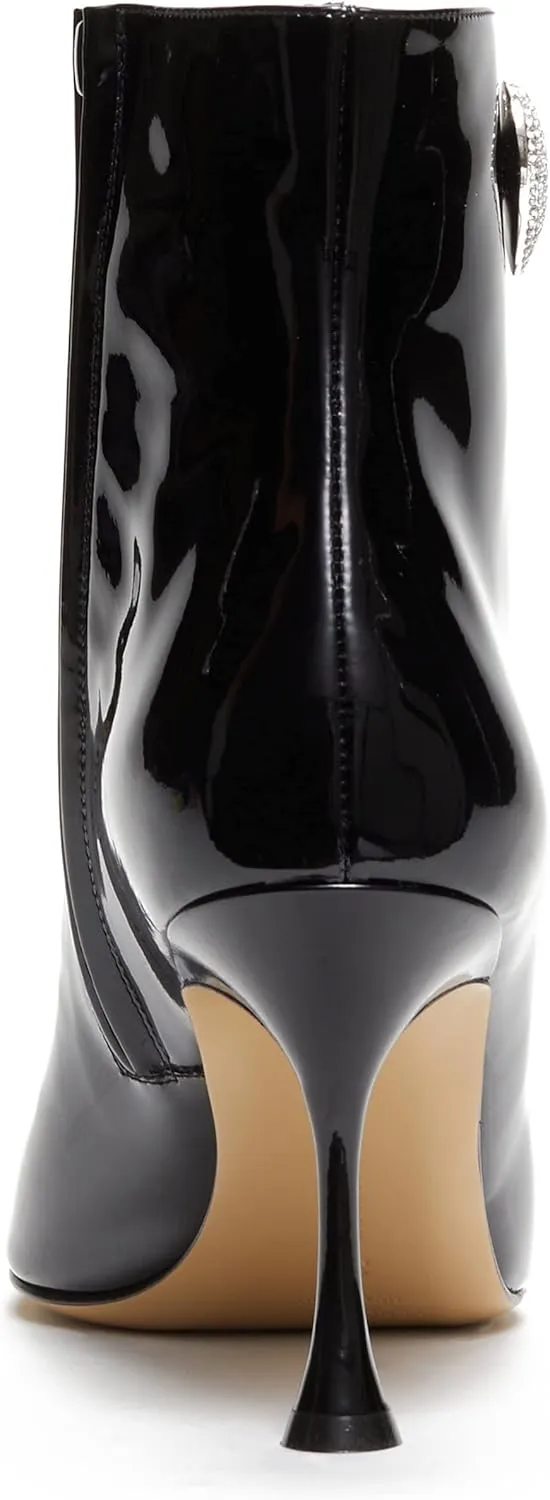 Women's High Heel Ankle Boots Crystal Heart Rhinestones Embellished Sexy Pointed Toe Stilettos Dress Black Booties