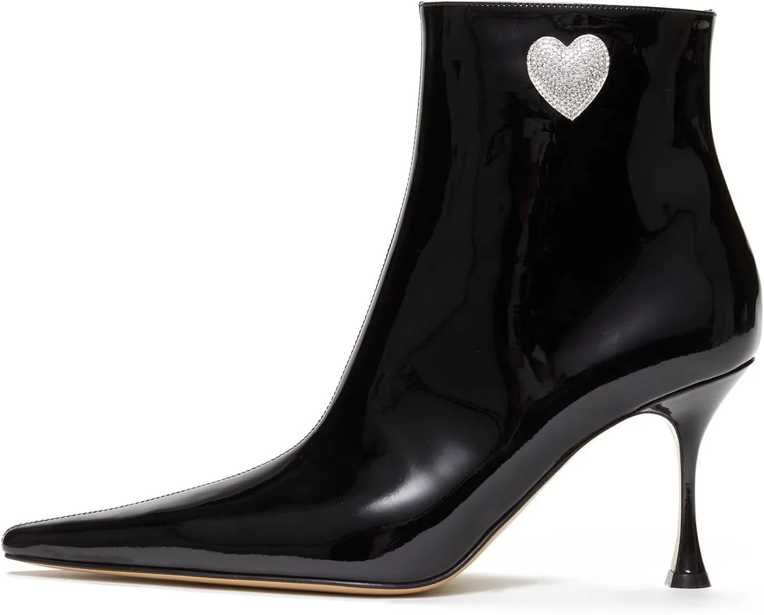 Women's High Heel Ankle Boots Crystal Heart Rhinestones Embellished Sexy Pointed Toe Stilettos Dress Black Booties