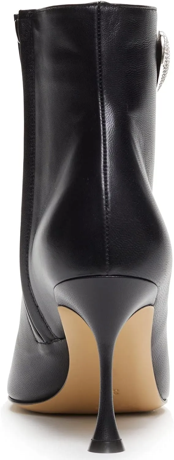 Women's High Heel Ankle Boots Crystal Heart Rhinestones Embellished Sexy Pointed Toe Stilettos Dress Black Booties