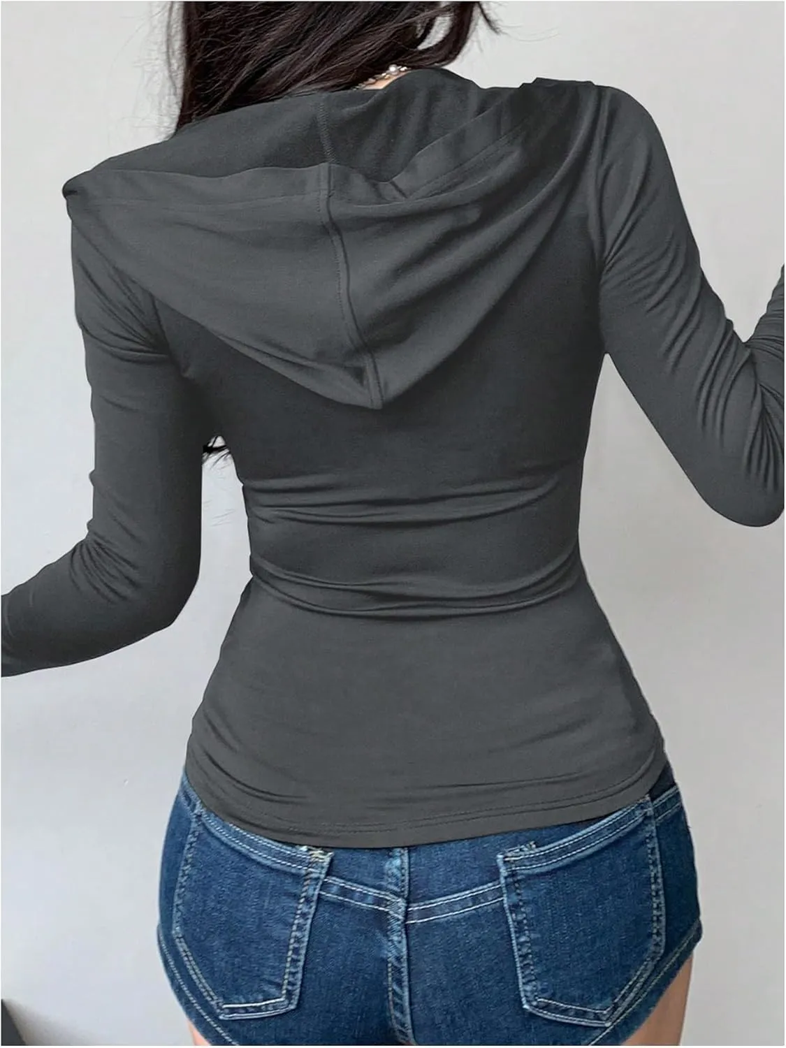 Women's Hooded Zip Up Workout Jacket Athletic Yoga Tops Slim Fit Long Sleeve Lightweight T Shirts