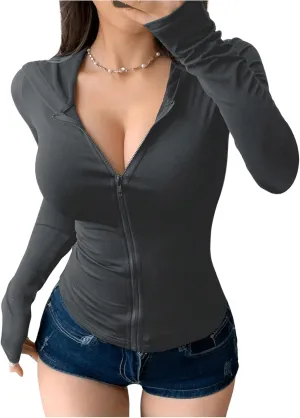 Women's Hooded Zip Up Workout Jacket Athletic Yoga Tops Slim Fit Long Sleeve Lightweight T Shirts