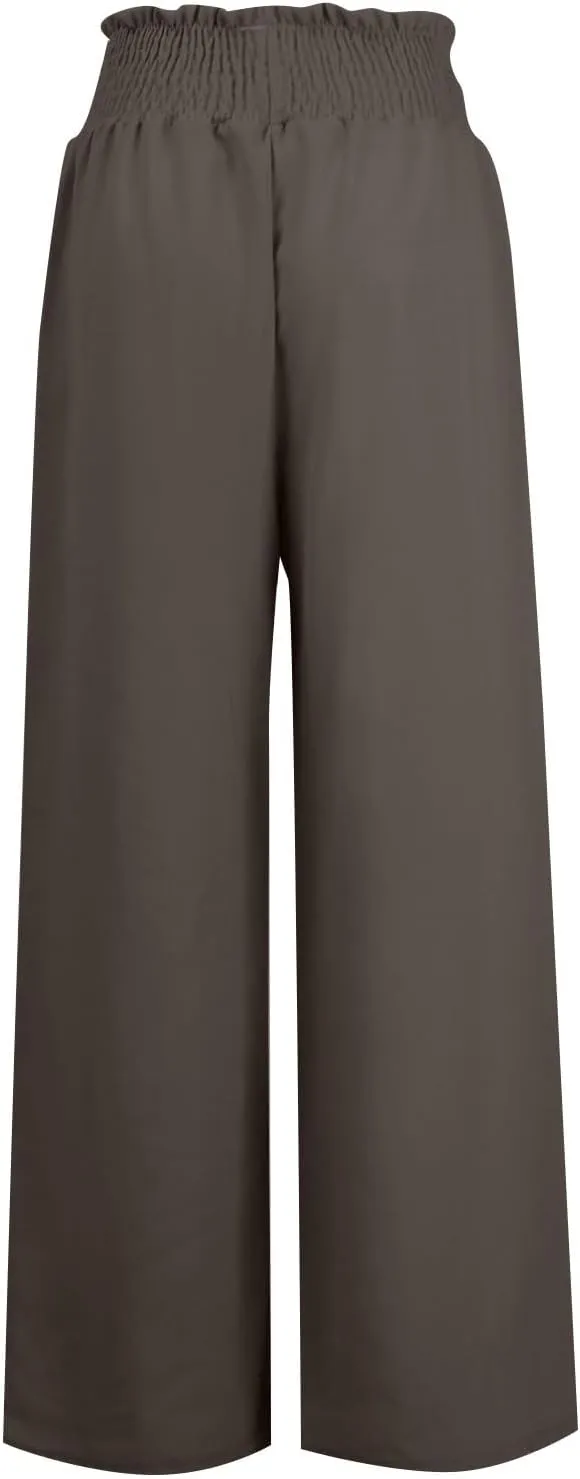 Womens Linen Blend Summer Palazzo Palazzo Pants Elastic Waist Wide Leg Plus Size Pant Trousers Trendy
