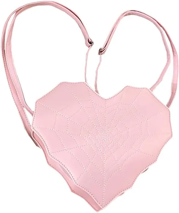 Women's Love Bat Spider Web Cobweb Crossbody Bag,PU Multifunctional Backpack Handbag, Gothic Quilted Shoulder Daypack
