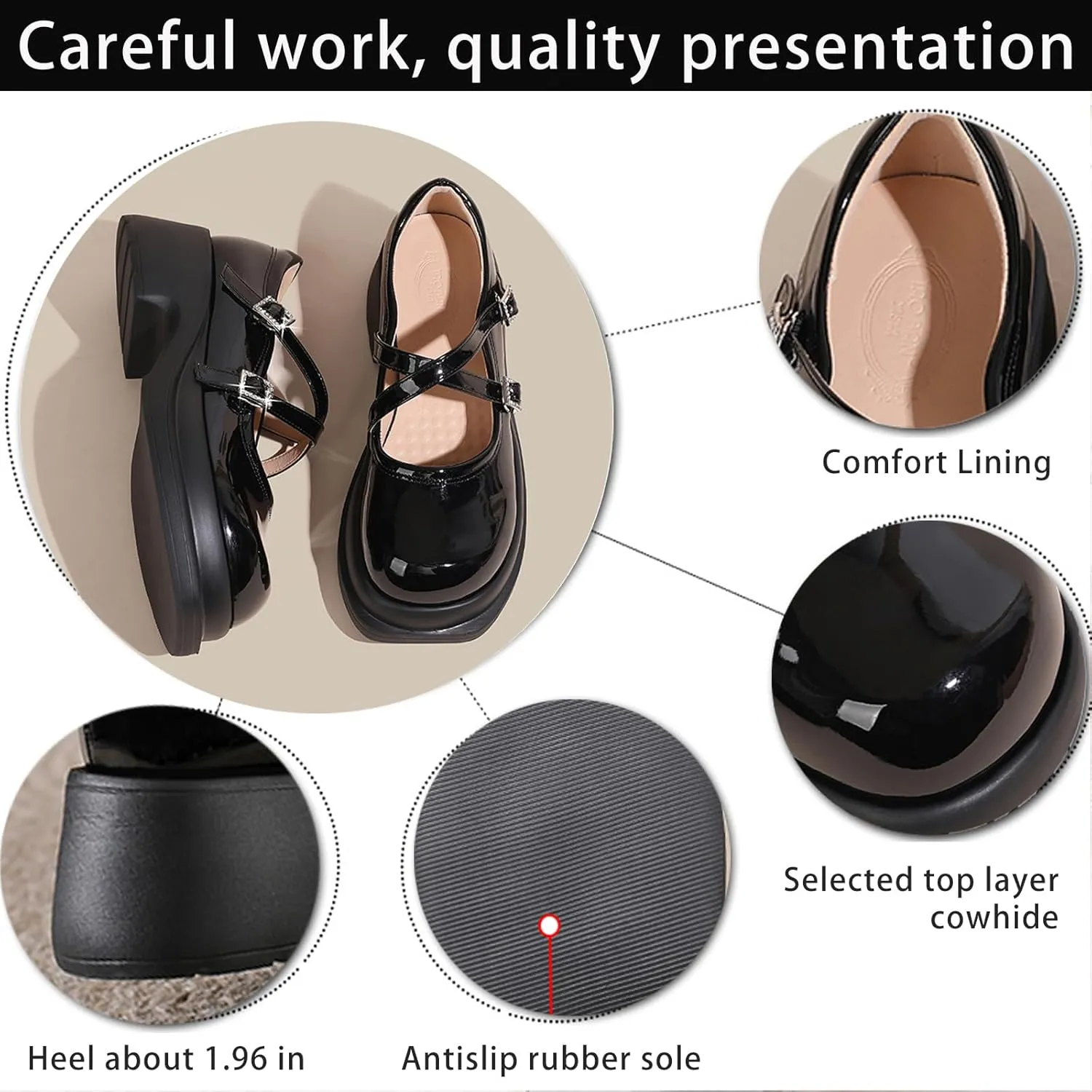 Women's Mary Jane Shoes Patent Leather Platform Chunky Heel - Round Toe Ankle Strap Dress Pumps for Y2K Retro Kawaii Fashion, Uniform Dress Party & Cosplay