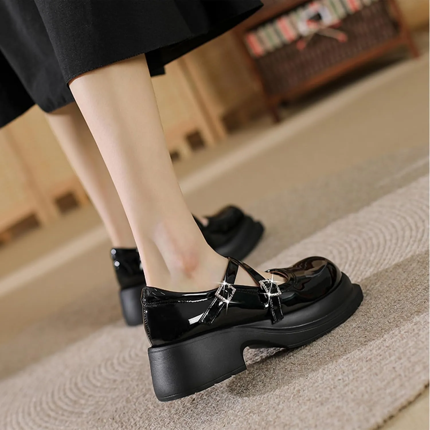 Women's Mary Jane Shoes Patent Leather Platform Chunky Heel - Round Toe Ankle Strap Dress Pumps for Y2K Retro Kawaii Fashion, Uniform Dress Party & Cosplay