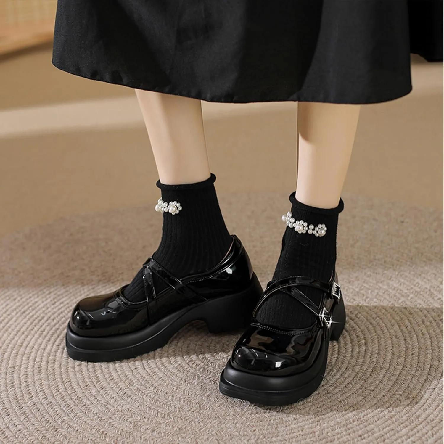 Women's Mary Jane Shoes Patent Leather Platform Chunky Heel - Round Toe Ankle Strap Dress Pumps for Y2K Retro Kawaii Fashion, Uniform Dress Party & Cosplay