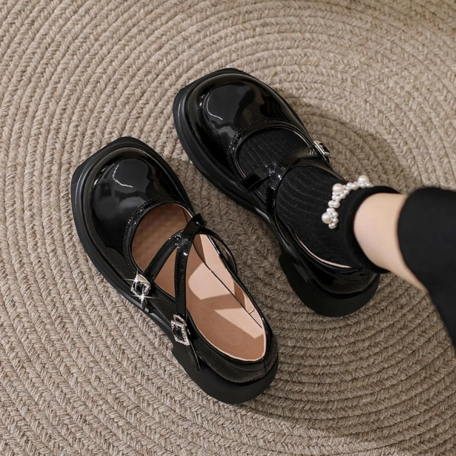 Women's Mary Jane Shoes Patent Leather Platform Chunky Heel - Round Toe Ankle Strap Dress Pumps for Y2K Retro Kawaii Fashion, Uniform Dress Party & Cosplay